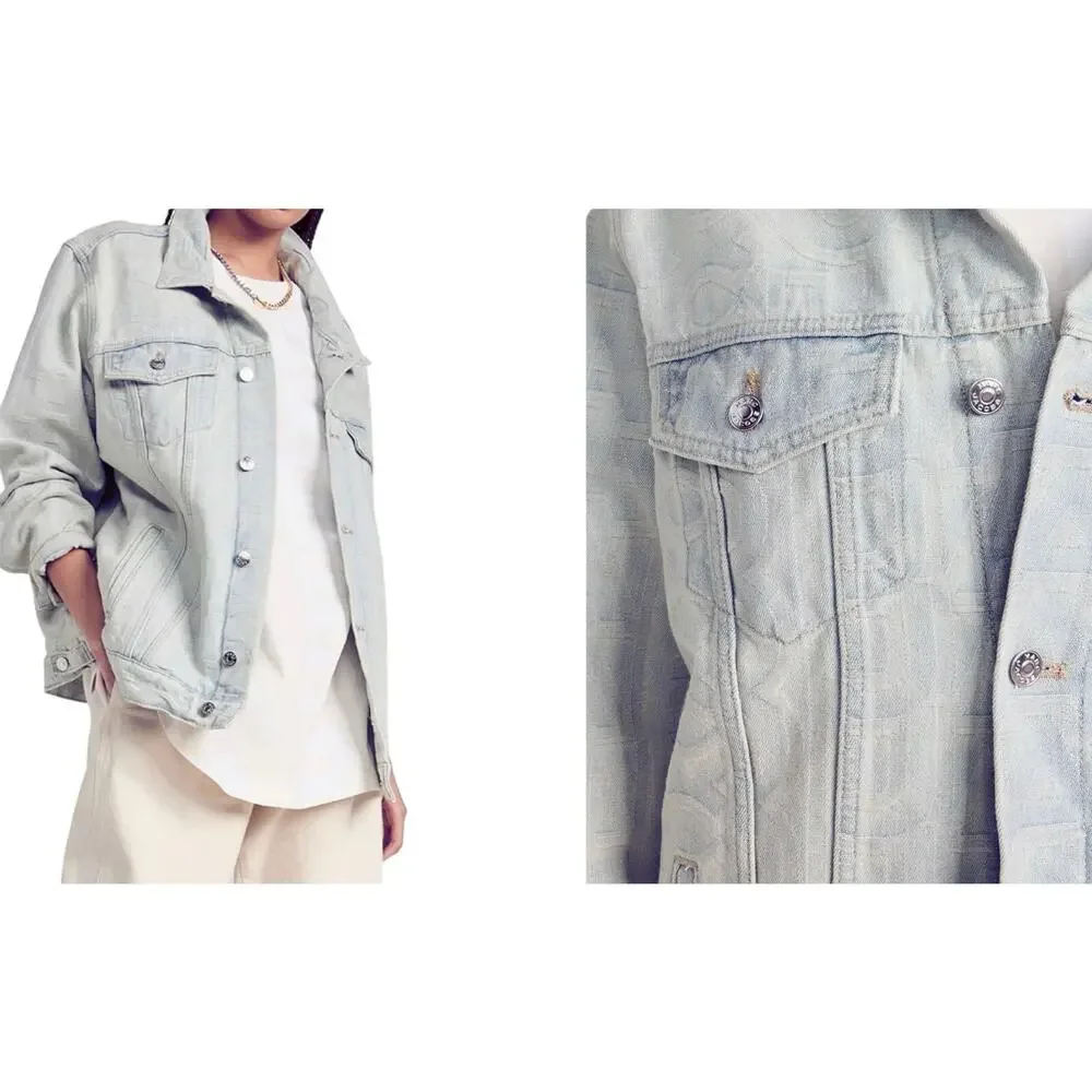 MARC JACOBS The Monogram Denim Jean Jacket Oversized Bomber Baggy - Sz Small - Picture 1 of 9